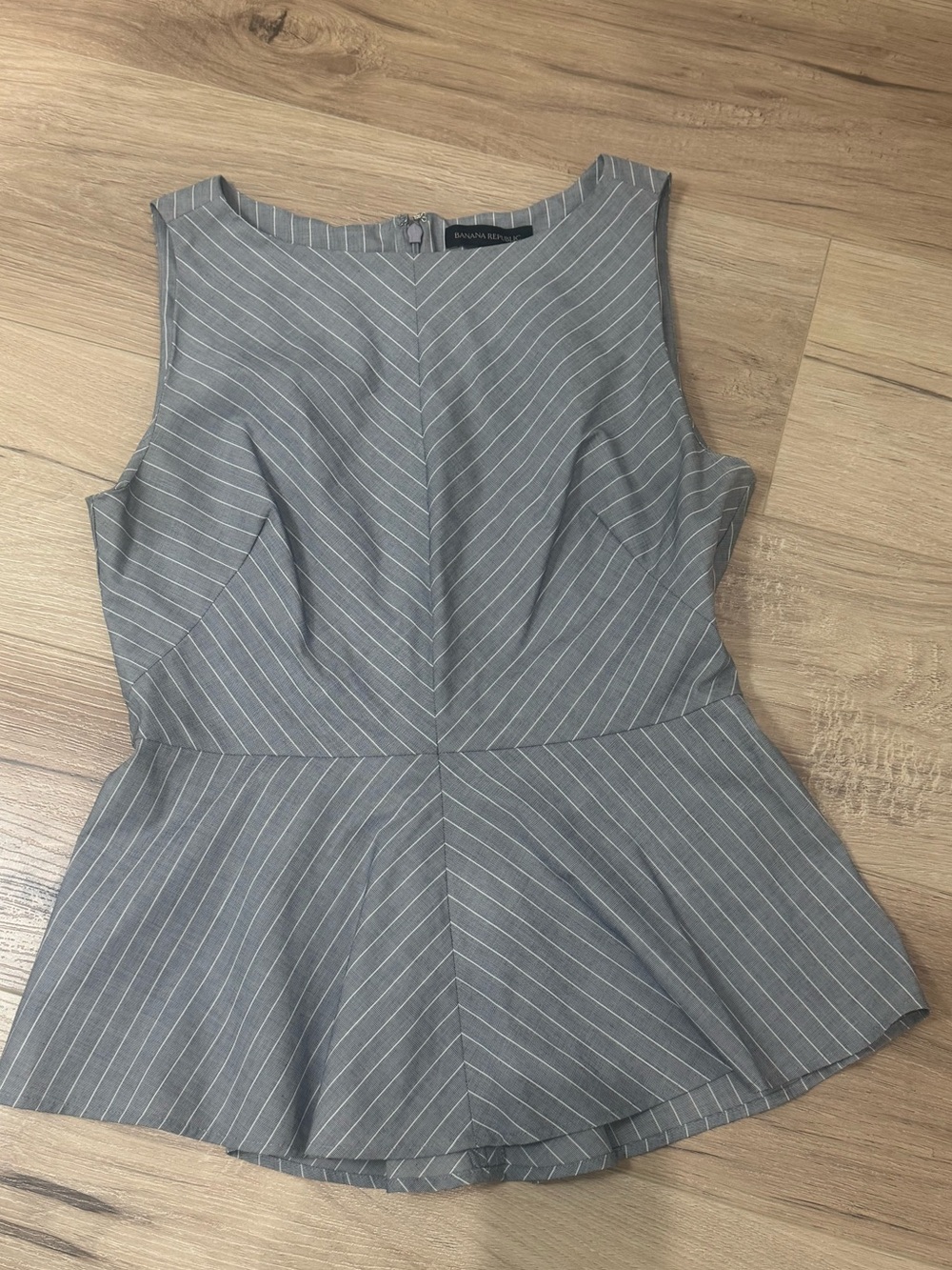 Banana Republic Gray Pinstripe Peplum Shell